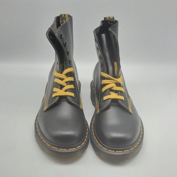 Dr. Martens 1460 Pascal Yellow‎ Stitch Black Leather Men Boots Size 5